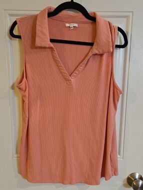 Maurices Ribbed Sleeveless Polo Tank - Peach Pink